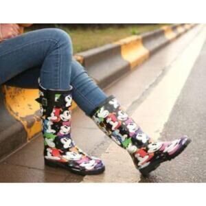 Mickey Mouse Tall Rain Boots Multicolor Womens Size 6